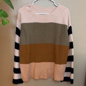 Oversized Bell Sleeve Striped Knit Sweater